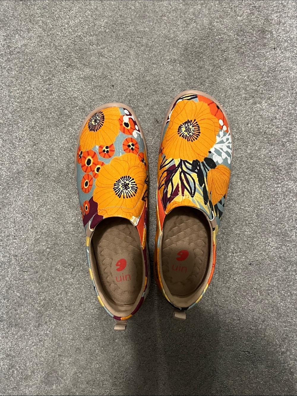 UIN Orange Floral Slip-On Mules